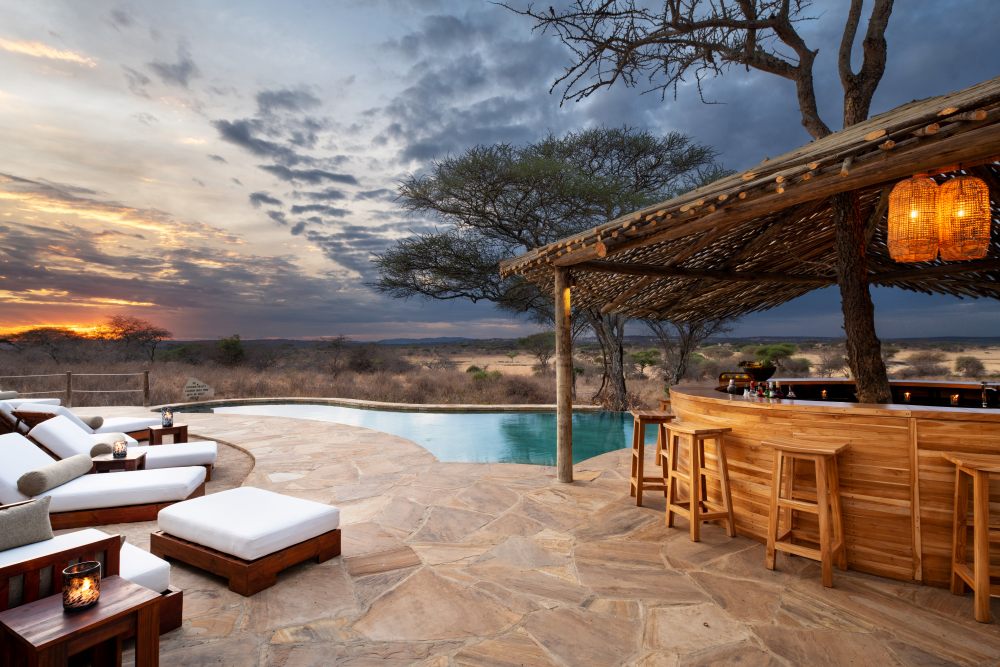 The swimming pool area at Oliver's Camp, Tarangire National Park, Tanzania.