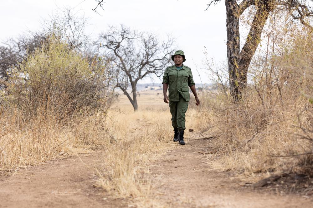 Juliana on foot patrol through Randilen WMA, Tanzania.