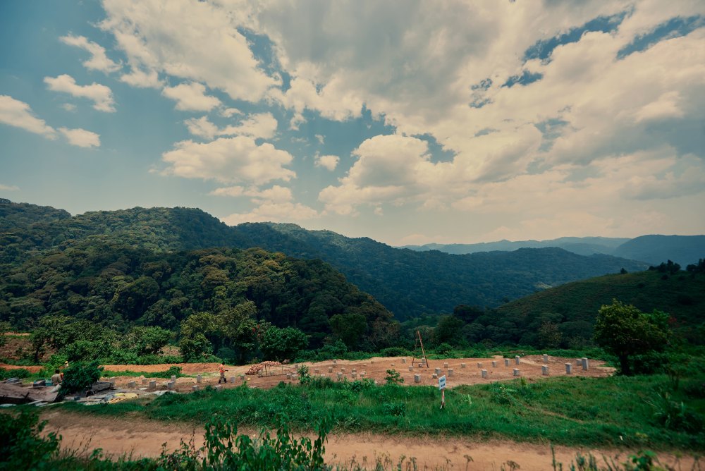 The building site of Erebero Hills with Bwindi Forest in the background, Uganda.
