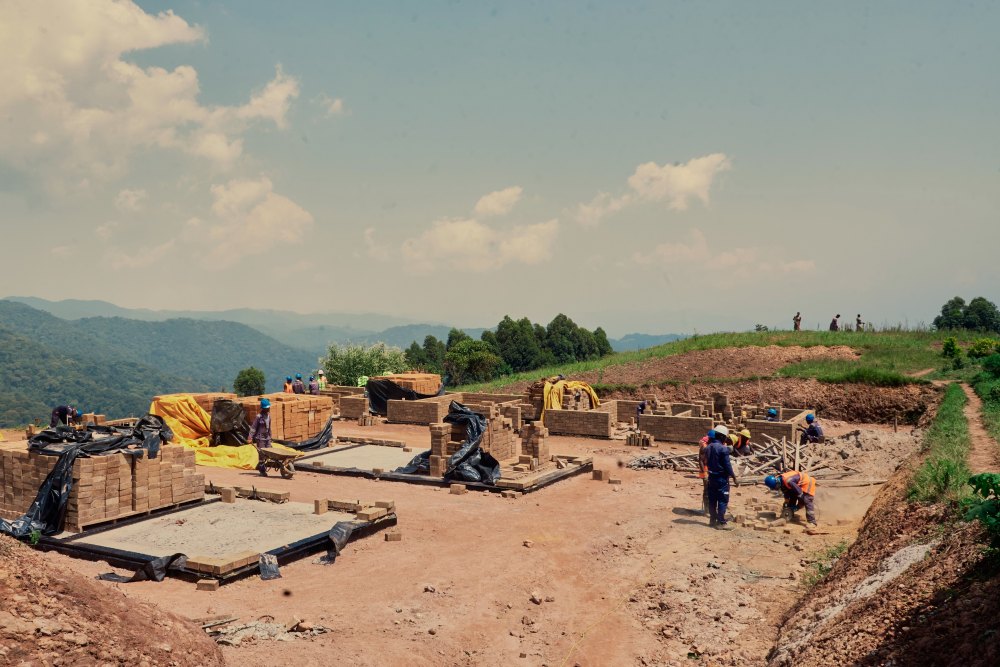CoolBricks stand stacked and ready for use in the construction of the back of house area, Erebero Hills, Uganda.