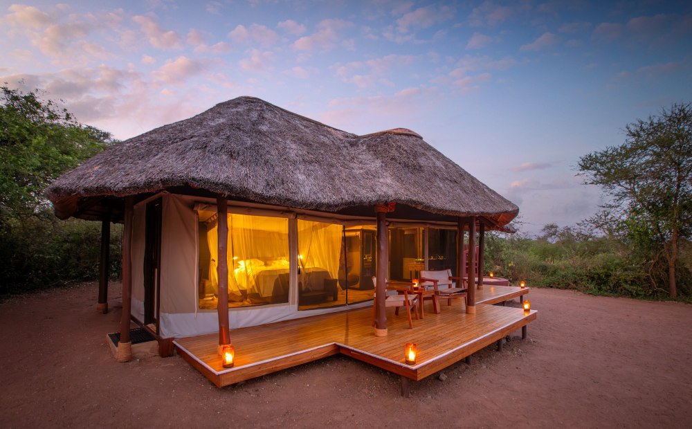 Oliver's Camp guest tent exterior, Tarangire National Park, Tanzania.