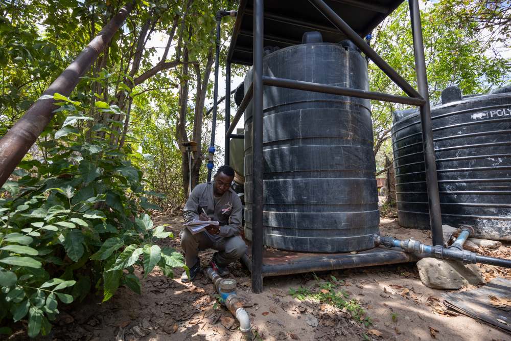 Taking water readings at Roho ya Selous, Tanzania.