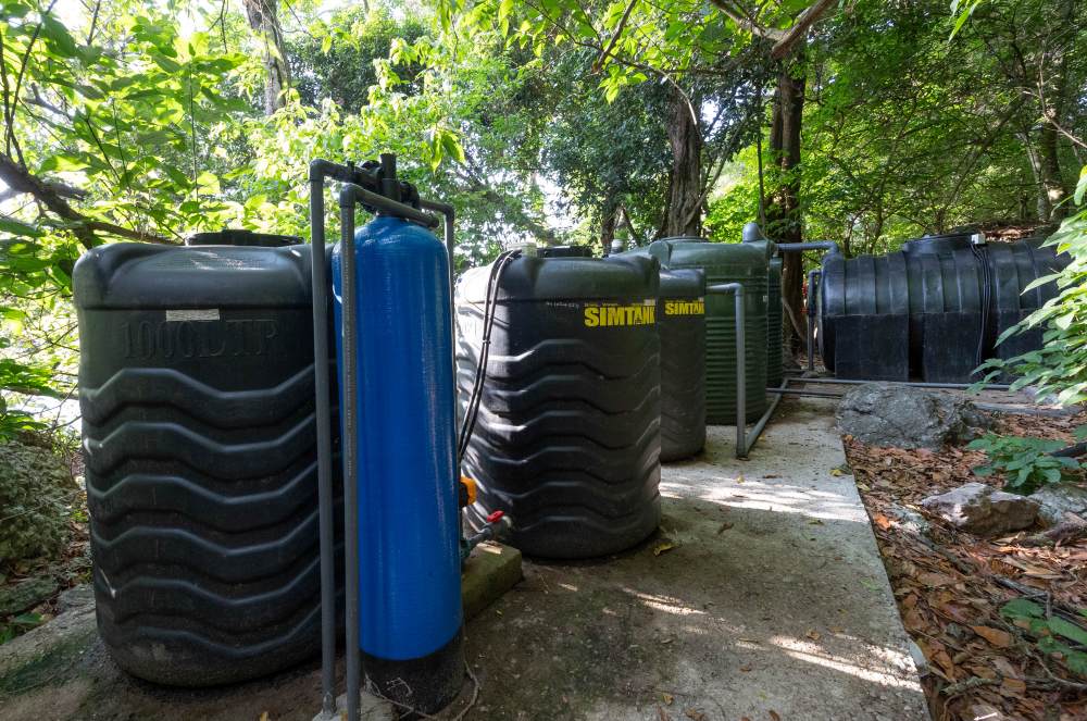 Water storage and filtration at Rubondo Island Camp, Tanzania.