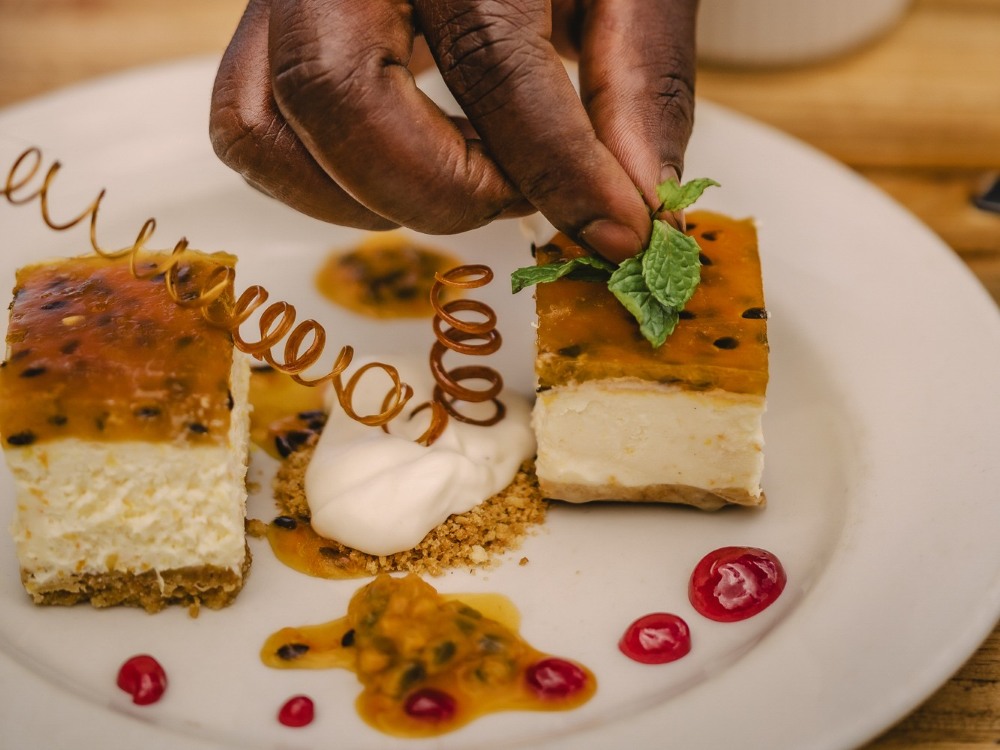 Granadilla cheesecake for dessert, The Highlands, Tanzania