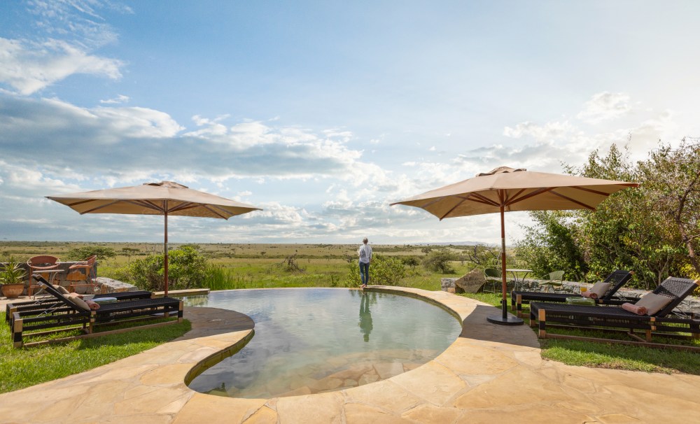 Vues depuis la piscine du camp Naboisho, Mara Naboisho Conservancy, Kenya.