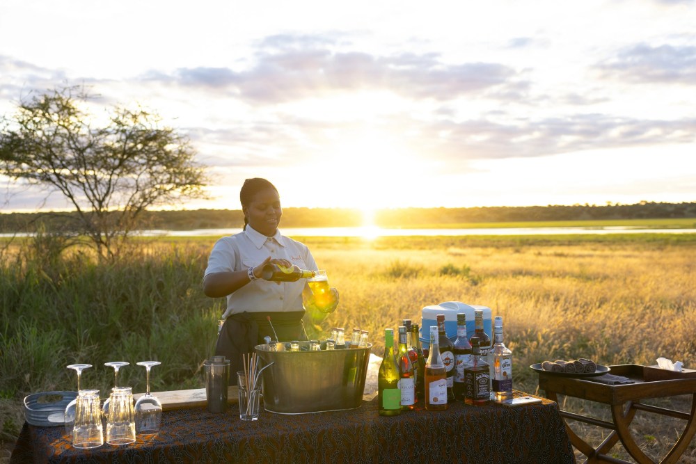 A drinks table overlooking the Silale Swamp in Tarangire National Park, Tanzania.