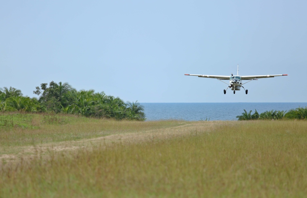 A plane coming in to land at Rubondo Airstrip, Tanzania.