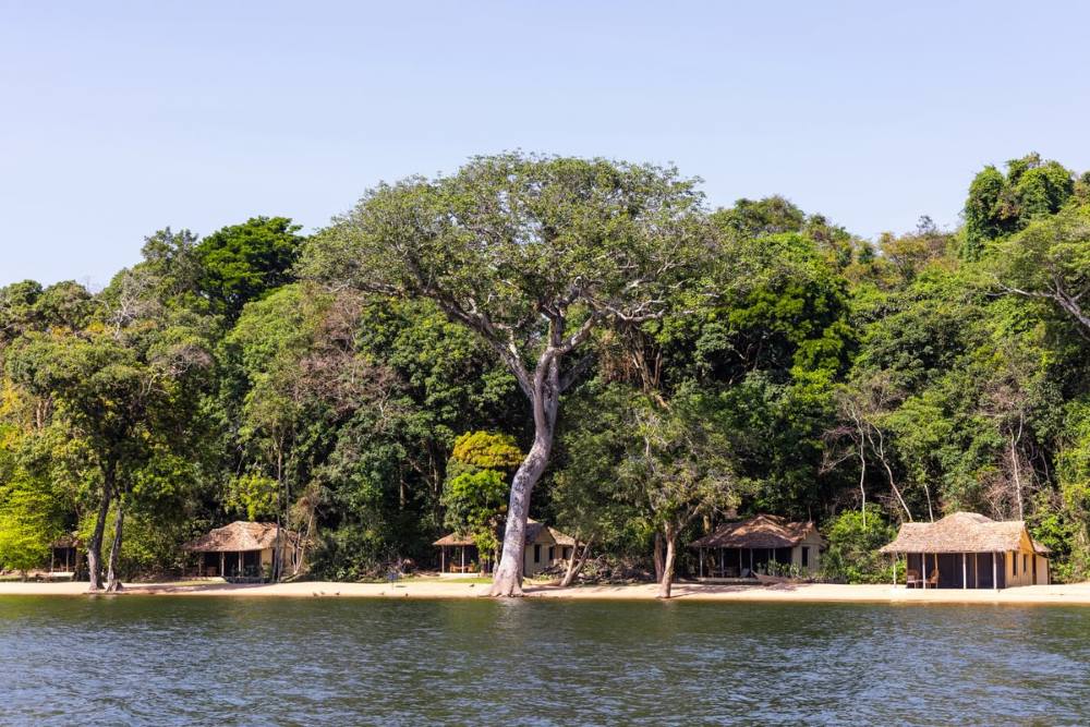 A view of Rubondo Island Camp from the water, Tanzania